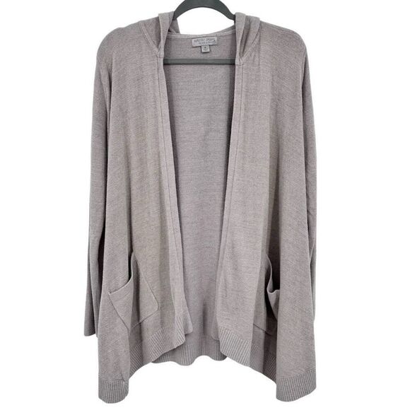 Barefoot Dreams CozyChic Ultra Lite Hooded Seashore Cardigan Tan Size Medium - Picture 2 of 8